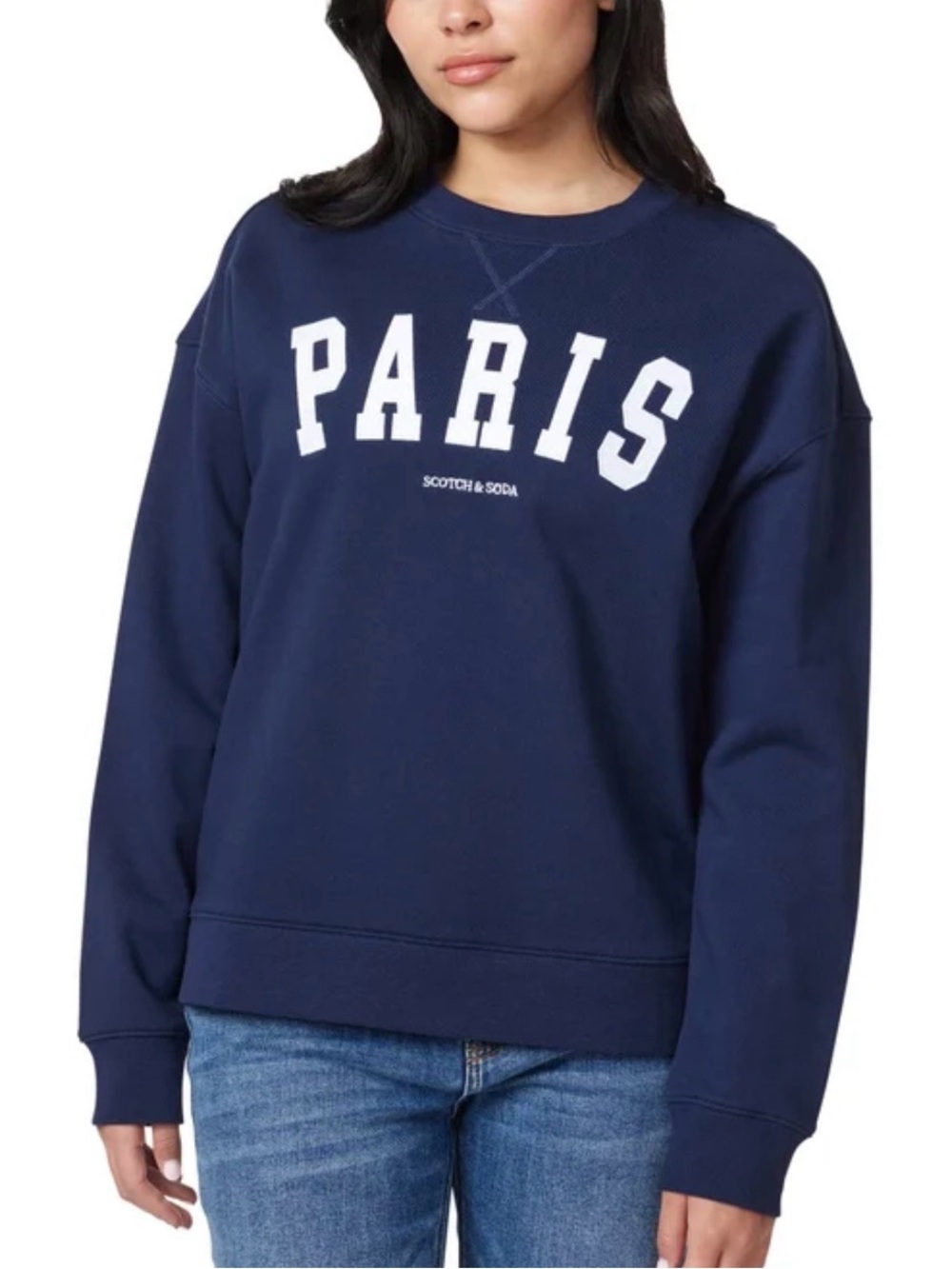 Scotch & Soda Navy and White Crewneck with PARIS Appliqué